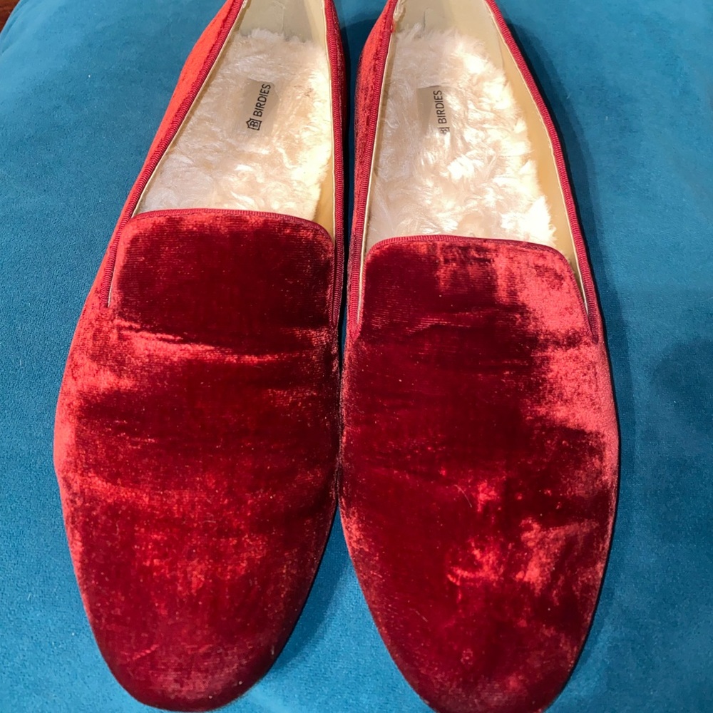 Birdies Rich Red Velvet Loafers